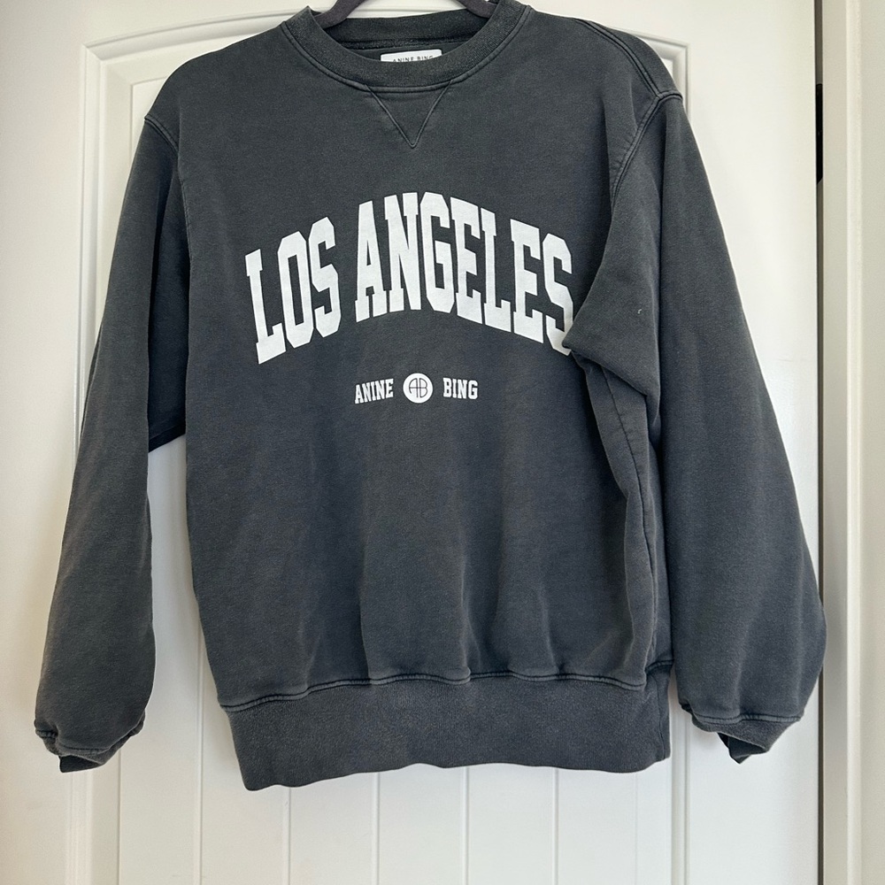 Anine Bing Gray Crew Neck Sweater with Los Angeles Design